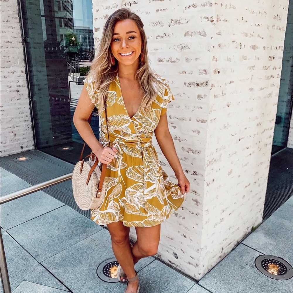 Apricot Lane Light yellow tropical V neck dress